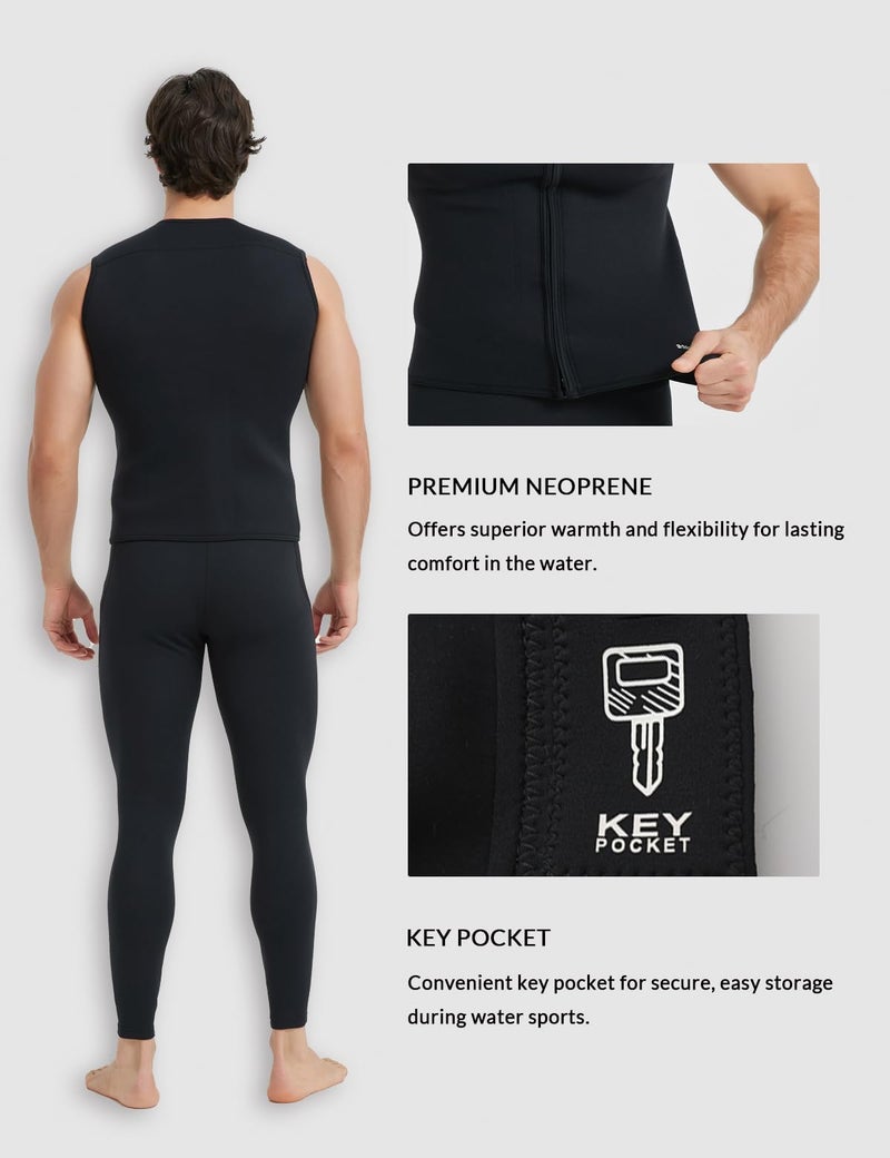 Lemorecn Mens Wetsuits Top Premium Neoprene 3mm Zipper Diving Vest (2095black3XL) - Image 4